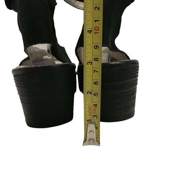 Fly London Yala Womens Black Suede Wedge Sandals Size 8.5/39 Peep Toe - Picture 4 of 13